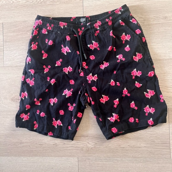 Floral Black and Pink Men's Swim Trunks  Shorts Size Large - Picture 2 of 7